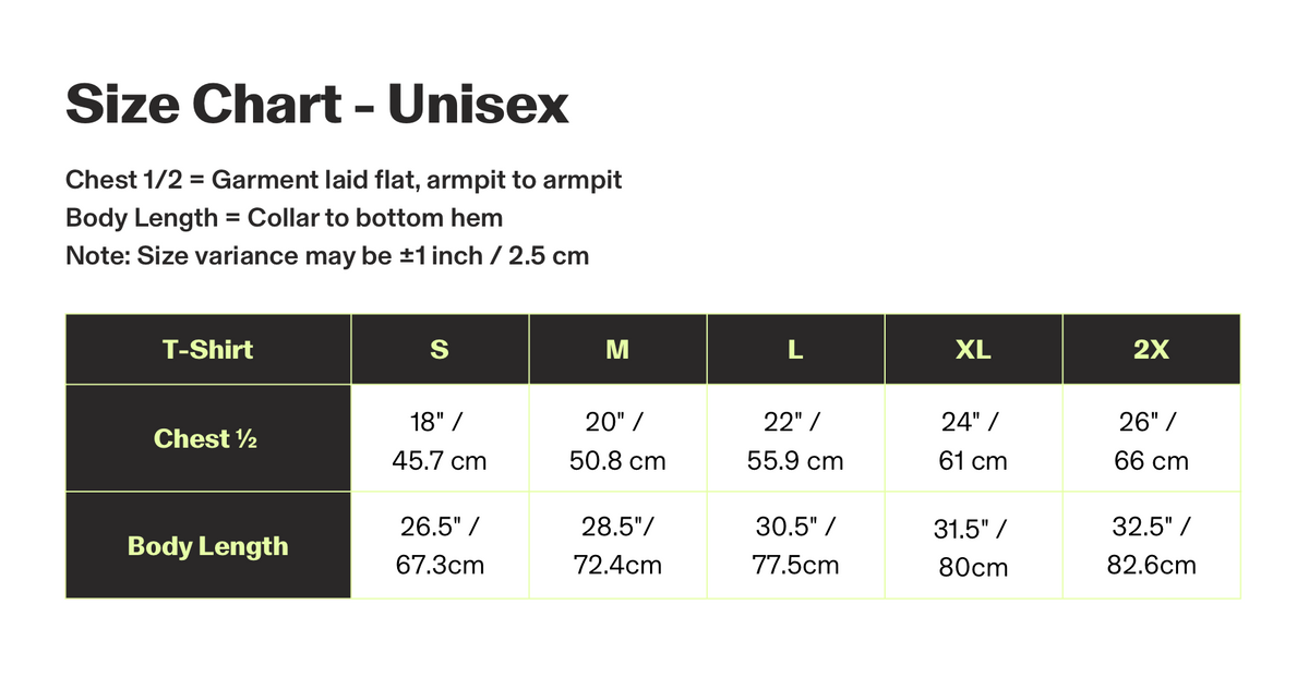 Bon Voyage - Turbo Bambi X BC Parks Foundation T-shirt size chart