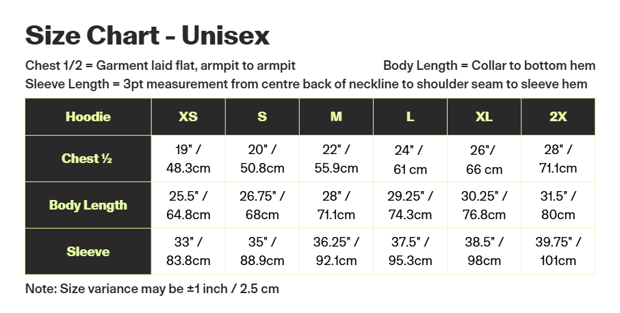 Bon Voyage - Turbo Bambi X BC Parks Foundation Hoodie size chart
