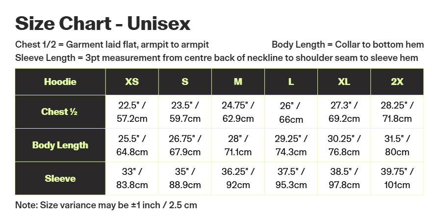 Keep Parks Sexy Hoodie size chart