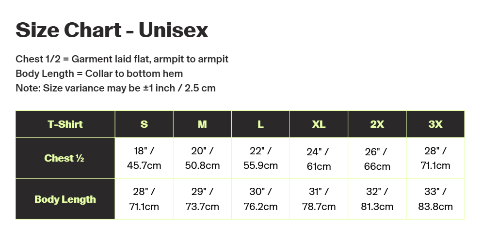 Happy Camper T-Shirt - BC Parks Foundation size chart