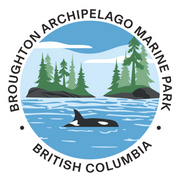 Logo of Broughton Archipelago Marine Park in British Columbia featuring a whale and trees.