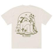 Beige t-shirt with nature-themed graphic and 'BC Parks Foundation' text on a white background
