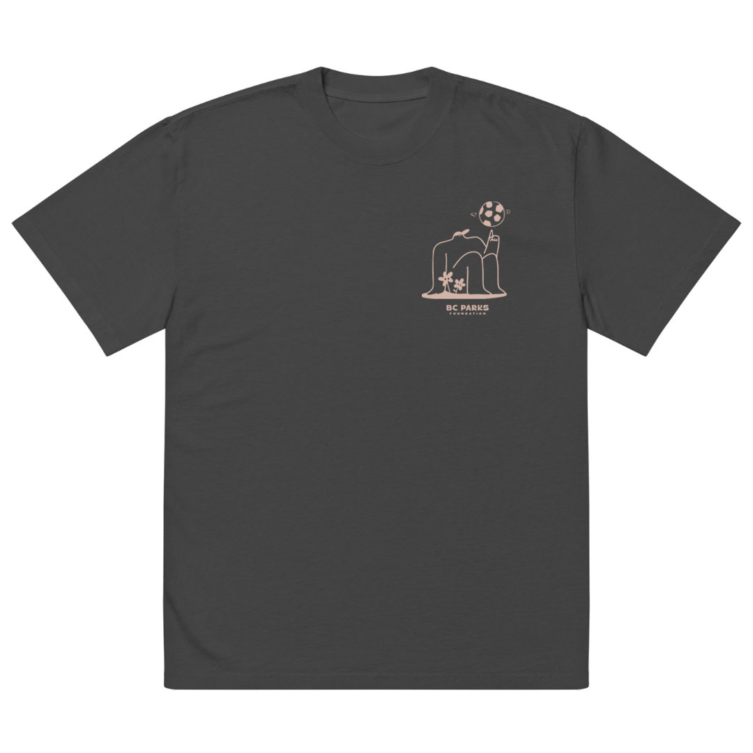 Black t-shirt with a white graphic on a white background