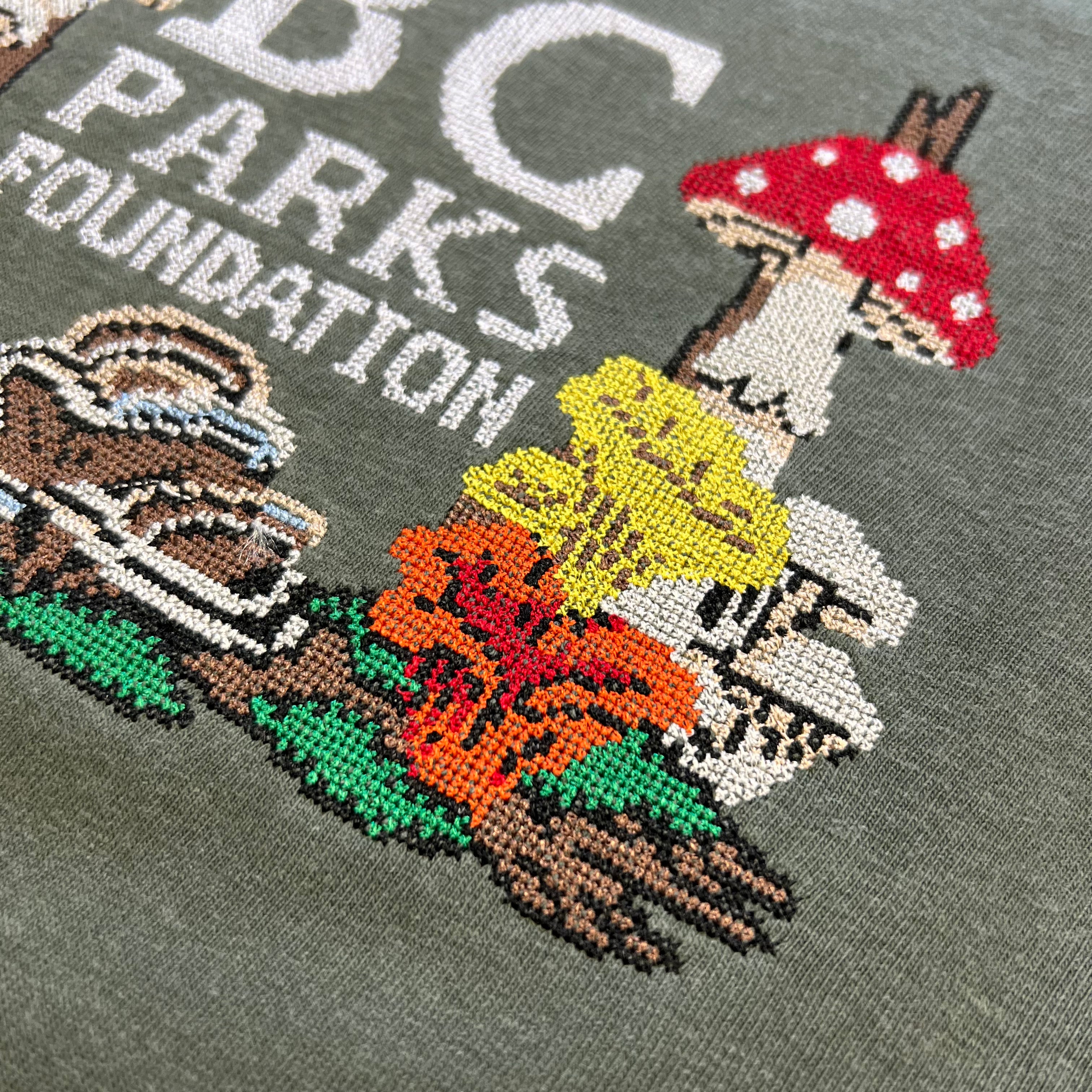 BC Wild Mushroom Cross Stitch Embroidered T-Shirt - BC Parks Foundation