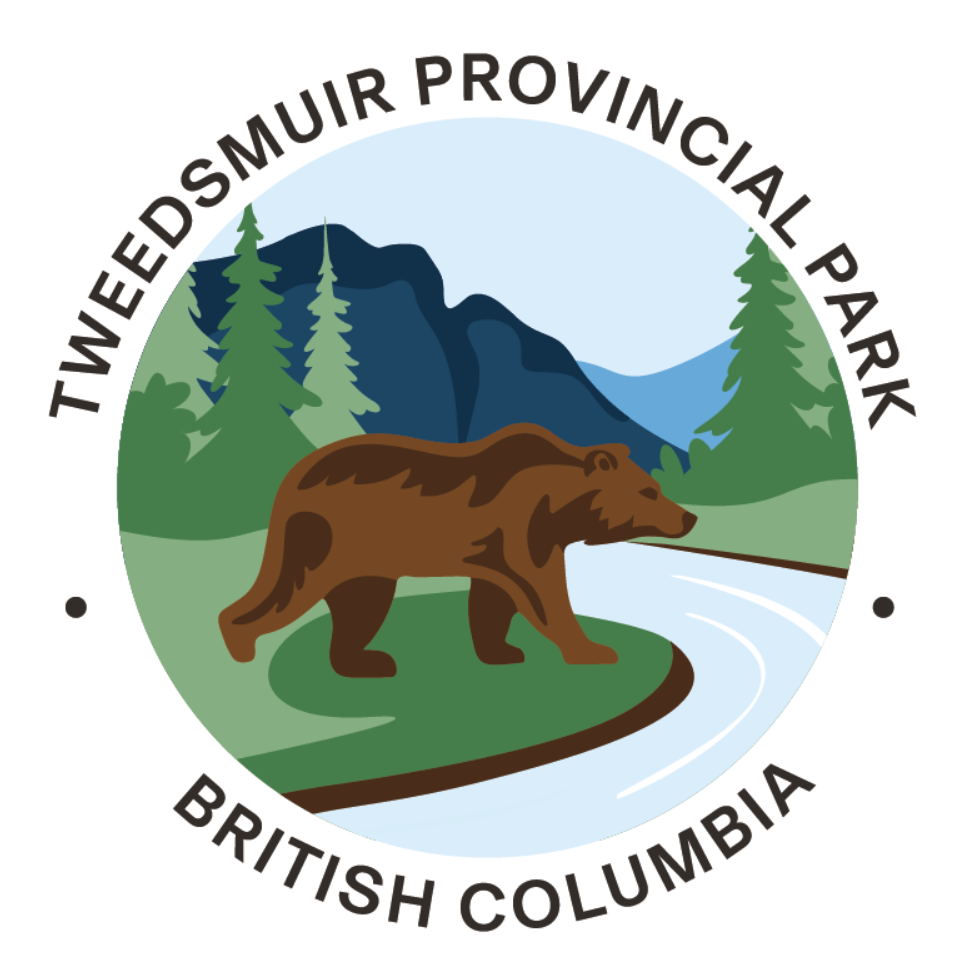 Logo of Tweedsmuir Provincial Park in British Columbia featuring a bear and mountain landscape.